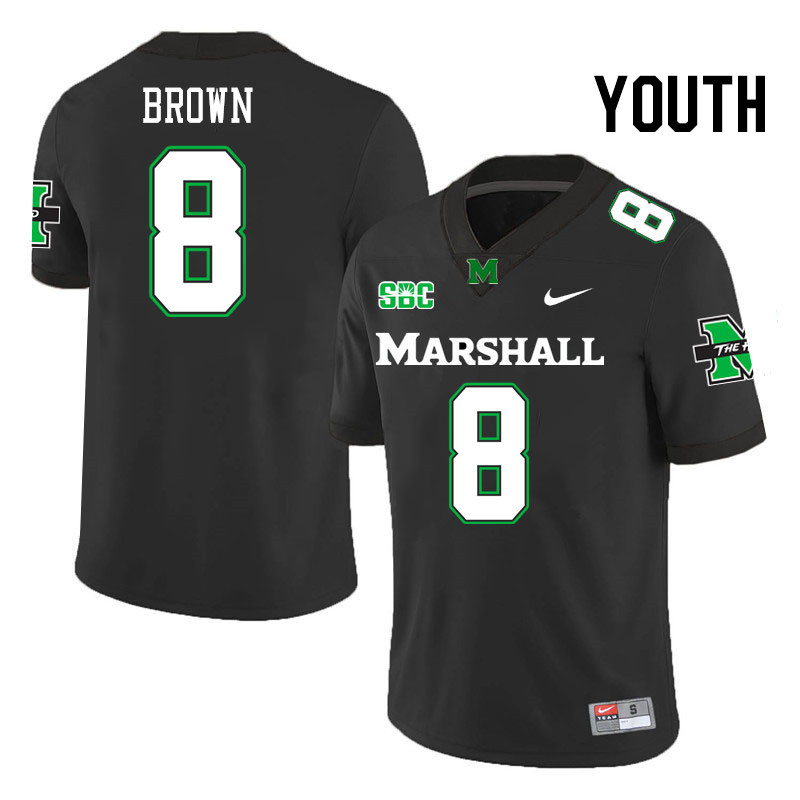 Youth #8 Bralon Brown Marshall Thundering Herd SBC Conference College Football Jerseys Stitched-Blac